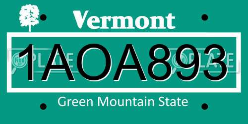 1AOA893 Vermont License Plate
