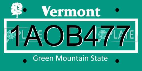 1AOB477 Vermont License Plate