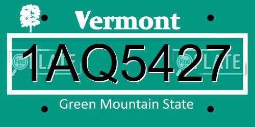 1AQ5427 Vermont License Plate