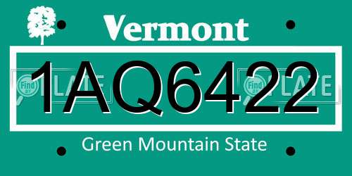 1AQ6422 Vermont License Plate