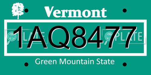 1AQ8477 Vermont License Plate