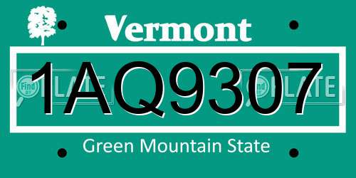 1AQ9307 Vermont License Plate