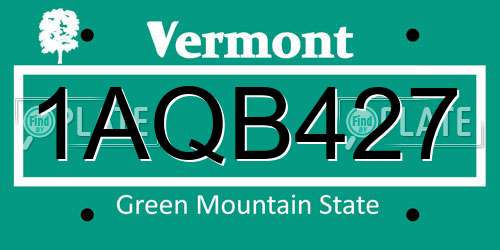 1AQB427 Vermont License Plate
