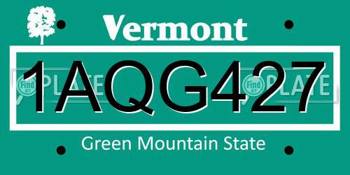 1AQG427 Vermont License Plate