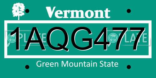 1AQG477 Vermont License Plate
