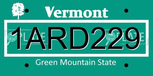 1ARD229 Vermont License Plate