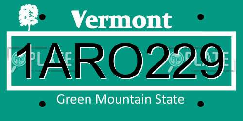 1ARO229 Vermont License Plate