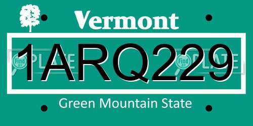 1ARQ229 Vermont License Plate