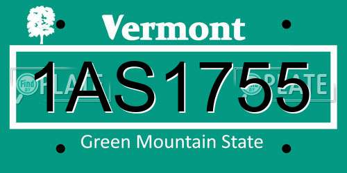 1AS1755 Vermont License Plate