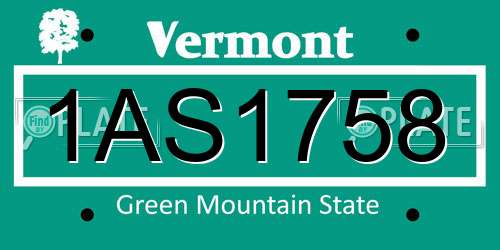 1AS1758 Vermont License Plate