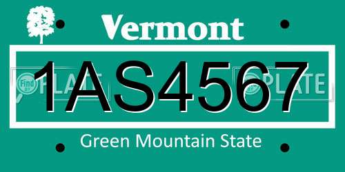 1AS4567 Vermont License Plate