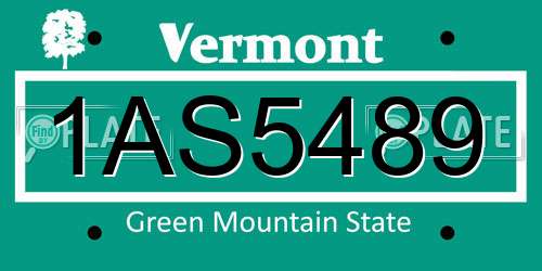 1AS5489 Vermont License Plate