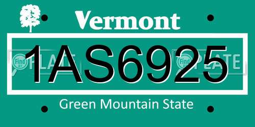 1AS6925 Vermont License Plate