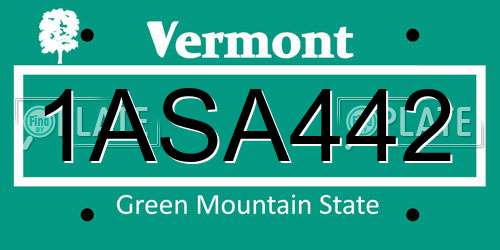 1ASA442 Vermont License Plate
