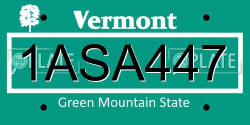 1ASA447 Vermont License Plate