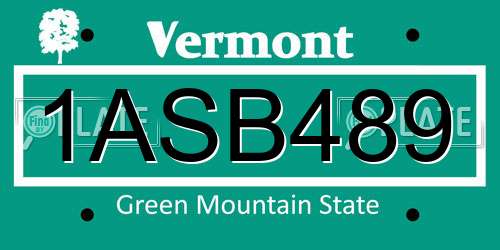 1ASB489 Vermont License Plate