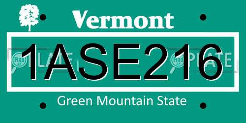 1ASE216 Vermont License Plate