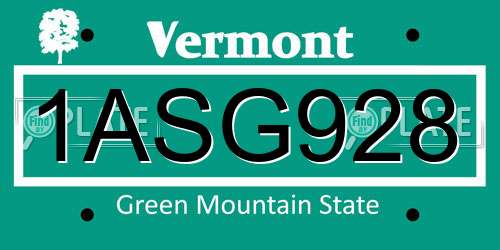 1ASG928 Vermont License Plate