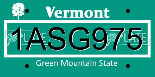 1ASG975 Vermont License Plate