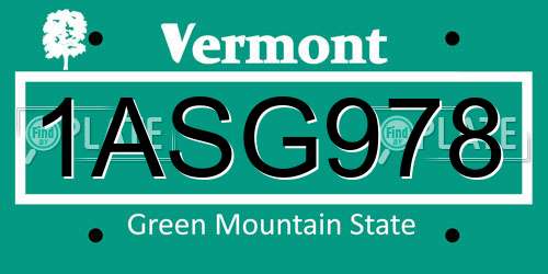 1ASG978 Vermont License Plate