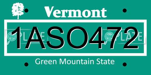 1ASO472 Vermont License Plate