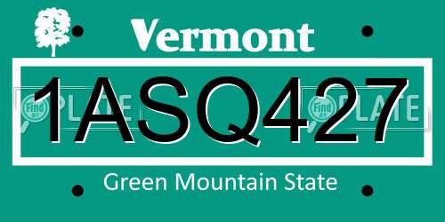 1ASQ427 Vermont License Plate