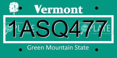 1ASQ477 Vermont License Plate