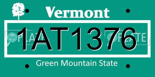 1AT1376 Vermont License Plate