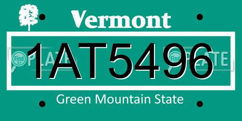 1AT5496 Vermont License Plate