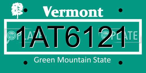 1AT6121 Vermont License Plate