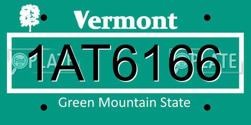 1AT6166 Vermont License Plate