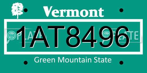 1AT8496 Vermont License Plate
