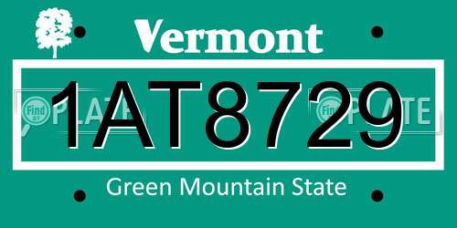 1AT8729 Vermont License Plate