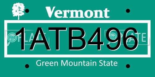 1ATB496 Vermont License Plate
