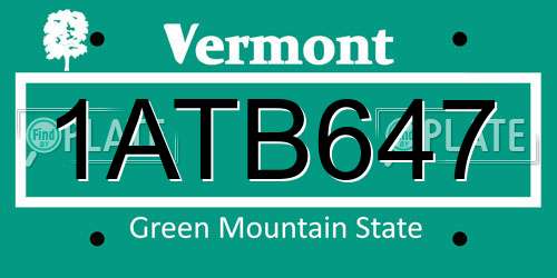 1ATB647 Vermont License Plate
