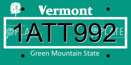 1ATT992 Vermont License Plate