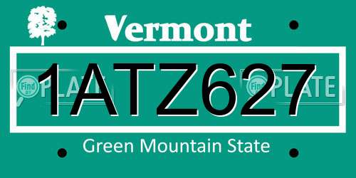 1ATZ627 Vermont License Plate