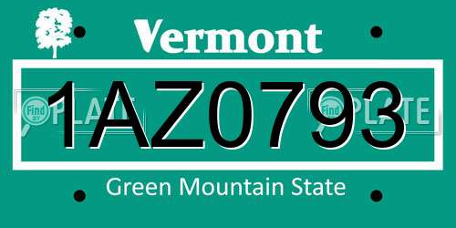 1AZ0793 Vermont License Plate