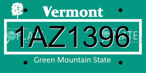 1AZ1396 Vermont License Plate