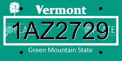 1AZ2729 Vermont License Plate