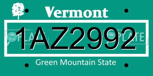 1AZ2992 Vermont License Plate