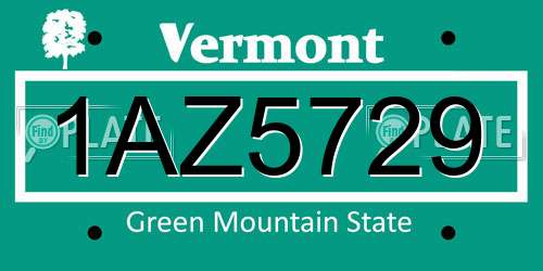 1AZ5729 Vermont License Plate