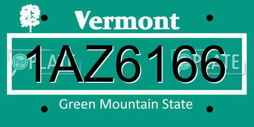 1AZ6166 Vermont License Plate