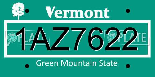 1AZ7622 Vermont License Plate