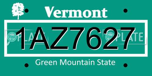 1AZ7627 Vermont License Plate