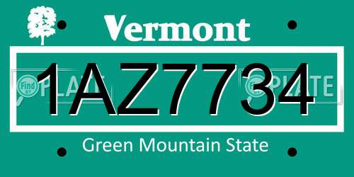 1AZ7734 Vermont License Plate