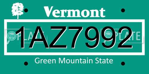 1AZ7992 Vermont License Plate