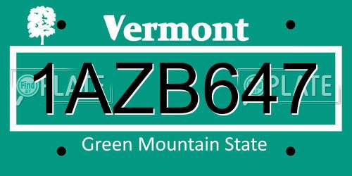 1AZB647 Vermont License Plate