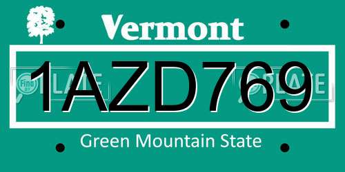 1AZD769 Vermont License Plate