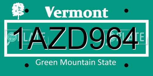 1AZD964 Vermont License Plate
